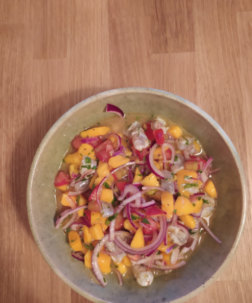Ceviche de mango y langostinos